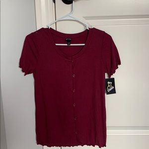 Red button up tee